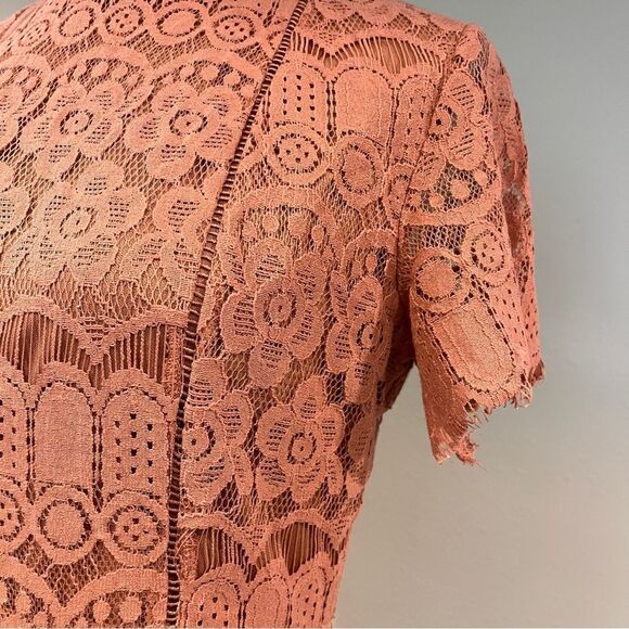 Elegant Short Sleeve Lace Mini Dress in Pale Peach color - Picture 4 of 14